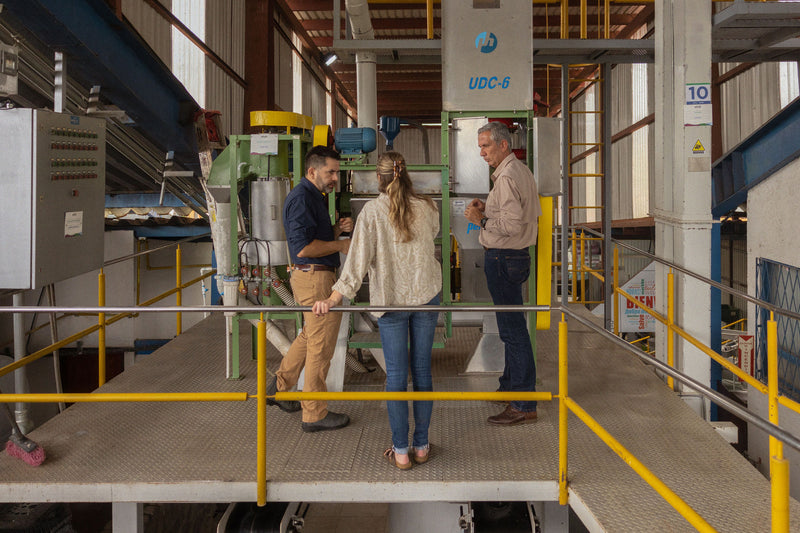 People standing in a coffee manufacturing facility